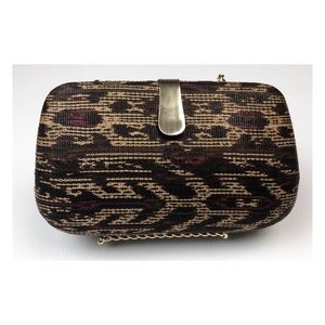 Vintage Hard Case Woven Clutch Purse Gold Chain